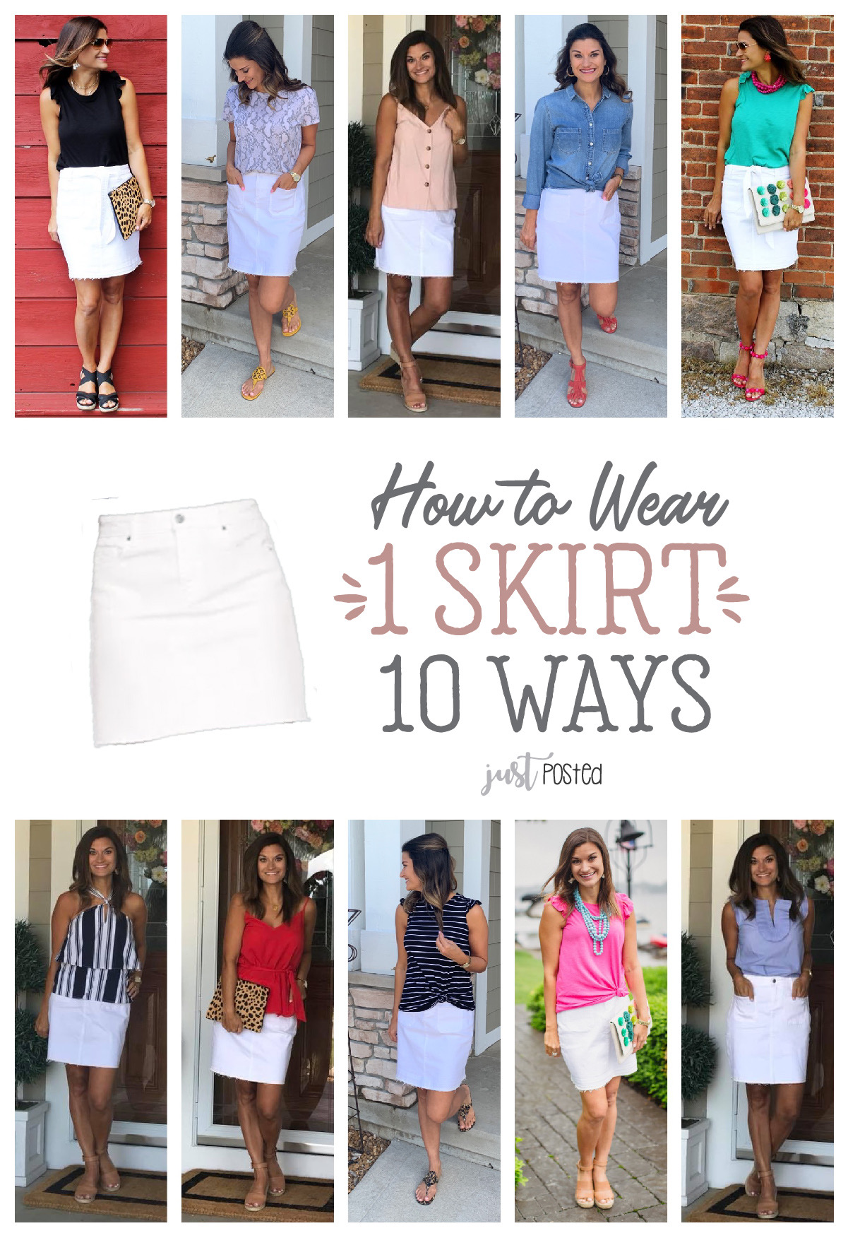 outfits with white jean skirt