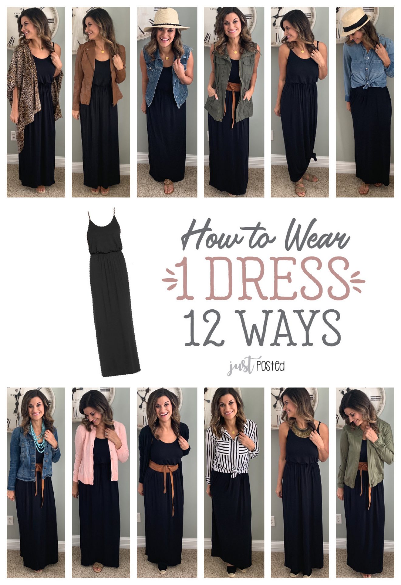 How to Wear One Black Maxi Dress Twelve Ways – Just Posted